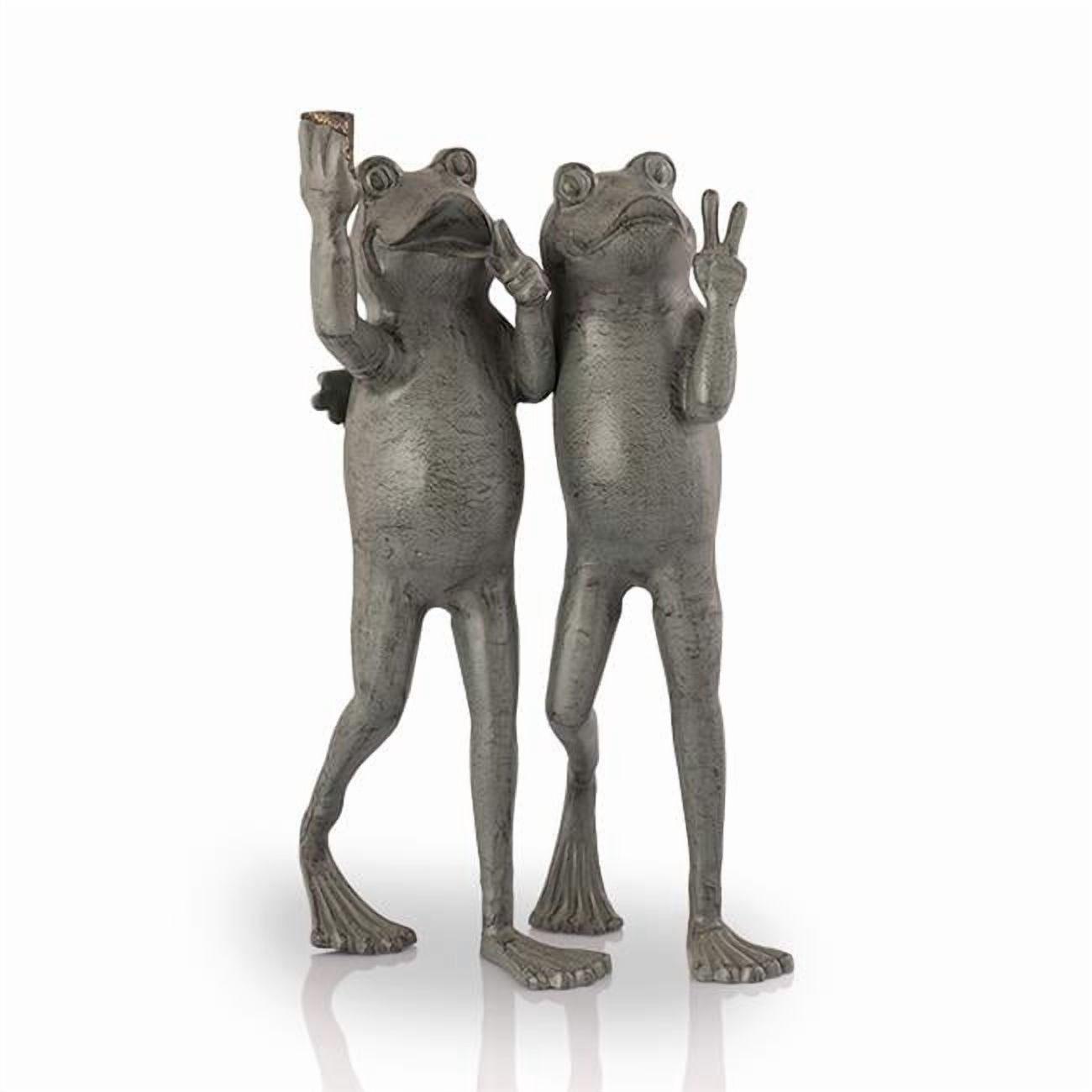 Selfie Frog Friends Verdigris Green Metal Garden Sculpture