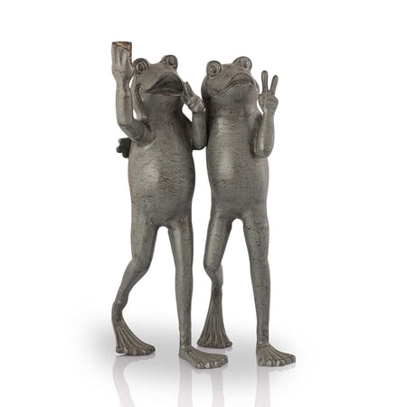 Selfie Frog Friends Verdigris Green Metal Garden Sculpture