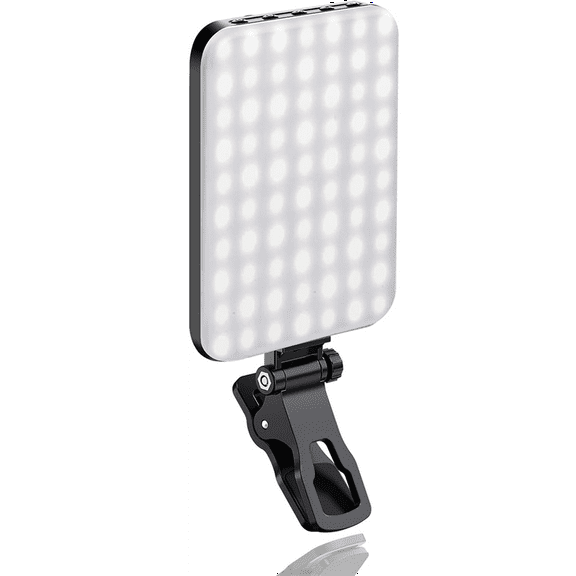 Selfie Light, 60 LED 2200mAh Rechargeable Cell Phone Fill Light 7 Modes, Portable Clip on Light for Phone/Tablet/Laptop,1 x fill light 1 x English manual 1 x storage bag 1 x USB cable,White
