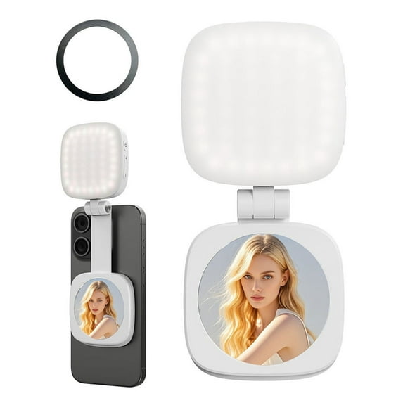 Selfie Light Foldable Phone Fill Light with Glass for Phone 16 15 14 360 Degree Rotating 5 Levels Brightness