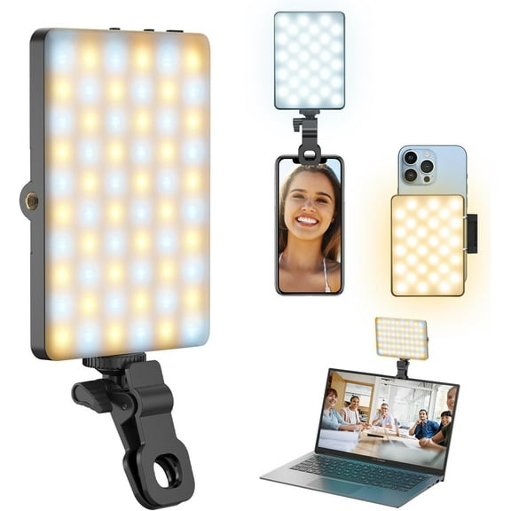 Selfie Light for Phone, 60 LED Phone Light with Rechargeable Clip and Adjusted 3 Light Modes, 2000mAh Video Light for iPhone iPad, Laptop, Makeup, TikTok, Selfie, Vlog, Video Conference