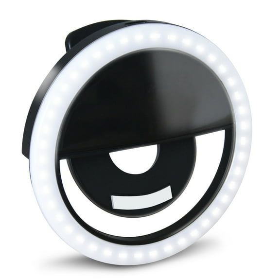 Selfie Light Ring Led Circle Clip-on Selfie Fill Light with 36 Led Bubbles USB Rechargeable Portable for iPhone Smart Phones, Pads, Makeup Mirrors-Black 1 Pack GLOUE