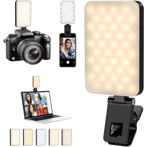 Selfie Light for iPhone,Portable Phone Clip on Light,Rechargeable LED Ring Light for Phone,Video Recording,Camera,Laptop,TikTok,Tablet,Vlog,Computer,5 Lighting Modes,80 LED High Power
