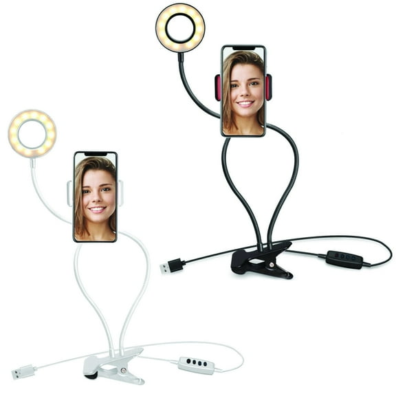 Selfie Ring LED Light w/ Cell Phone Holder Stand for Live Stream Makeup Tutorial White