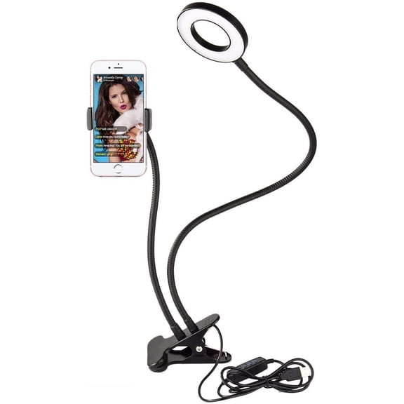 Selfie Light with Cell Phone Holder and Stand Bracket for YouTube TIK Tok Tiktok Zoom Video Conference Live Stream Makeup Dimmable LED Circle Light for iPhone Android Mobile Smartphone