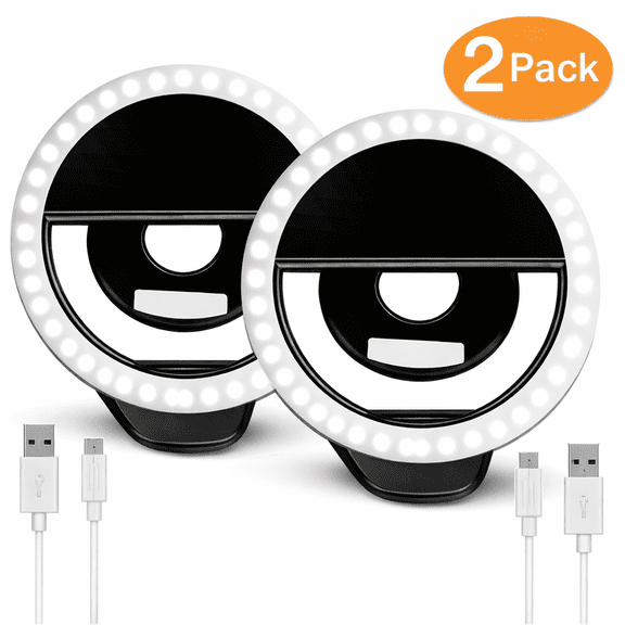 2 pack Selfie Ring Light, Innotech Rechargeable Portable Clip-on Selfie Fill Light with 36 LED for iPhone/Android Smart Phone Photography, Camera Video, Girl Makes up 2 pack Black