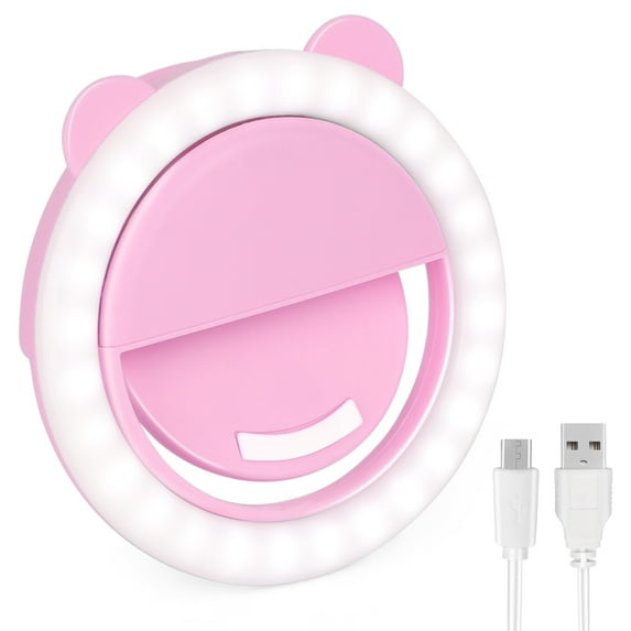 Selfie Ring Light Portable Clip-On Rechargeable Selfie Filler With 36 Leds, For Iphone/Android Smartphone Camera, 3 Brightness Setting Modes,Pink