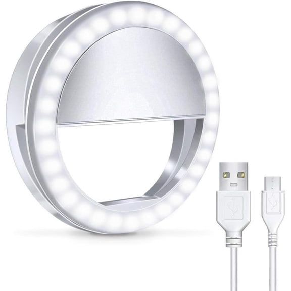Selfie Ring Light for iPhone, Android, Tablet - Rechargeable Clip-on 3 Light Levels