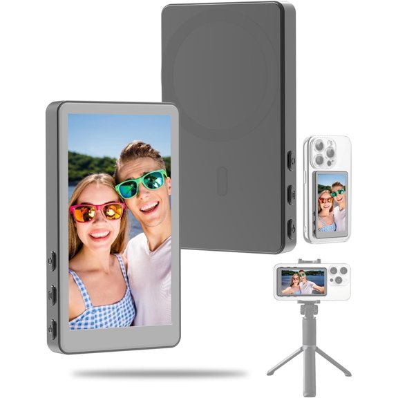 Selfie Screen for , Phone Vlog Selfie Screen, Camera with Remote Control, Speaker for , Front/Rear Cameras Selfie Vlog (Grey)
