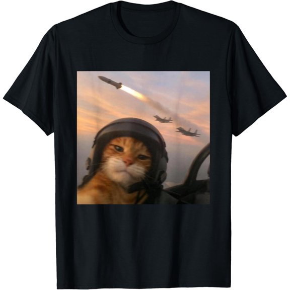 Selfie Squad Cat Funny Fighter Pilot Meme Kitty Gen Z Humour T-Shirt