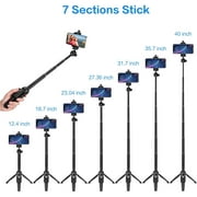 QiShi 40 Bluetooth Selfie Stick & Tripod - Extendable Phone Stand with Remote for iPhone/Android/Samsung