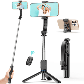 QIRITA Selfie Stick, 41'' Extendable Phone Tripod Stand with Phone Holder & Detachable Remote, 360° Rotation Selfie Stick Tripod for Cell Phone Compatible with Iphone, Android, Samsung