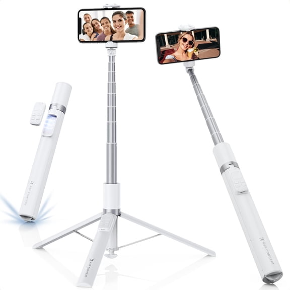 Selfie Stick, Auto Open & Close Phone Tripod Stand, 360 Rotatable Selfie Stick with 9 Button Bluetooth Remote, Extendable Automatic Tripod for Cell Phone(White)