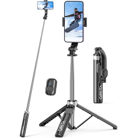 Selfie Stick & Phone Tripod, All in 1 Selfie Stick with Remote, Phone Travel Tripod Stand for Video Recording, Live Streaming, Photograph, Group Photo, Vlog Compatible with All Cellphones