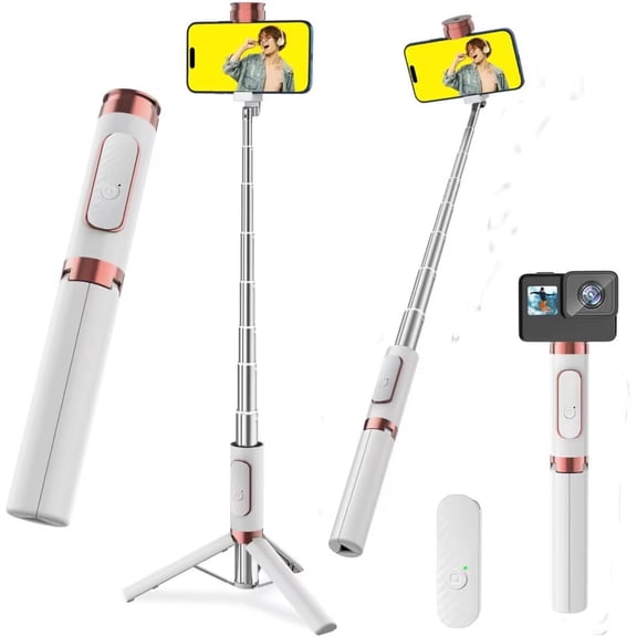 Selfie Stick Phone Tripod for with Remote Selfie Stick Tripod for iPhone & Android,Portable Aluminum Alloy 3 in 1 Stand for Group Photos with 1/4" Screw for Gopro Cam, Vlog/Travel/Photography
