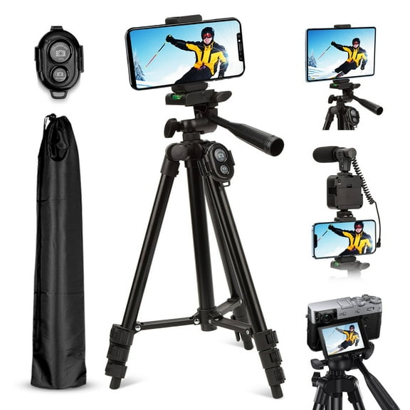 Selfie Stick Phone Tripod Vlogging Kit with Wireless Remote Microphone LED Light Rotating Phone Holder for Live Stream, Instagram TikTok, YouTube, Tripod for iPhone, Android & Cameras