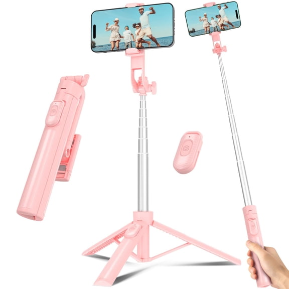 Selfie Stick Travel Tripod for Cell Phone with Remote Control and Phone Holder, Extendable Selfie Stick for iPhone, iPhone Tripod for Video Recording, 50 Inch, Black