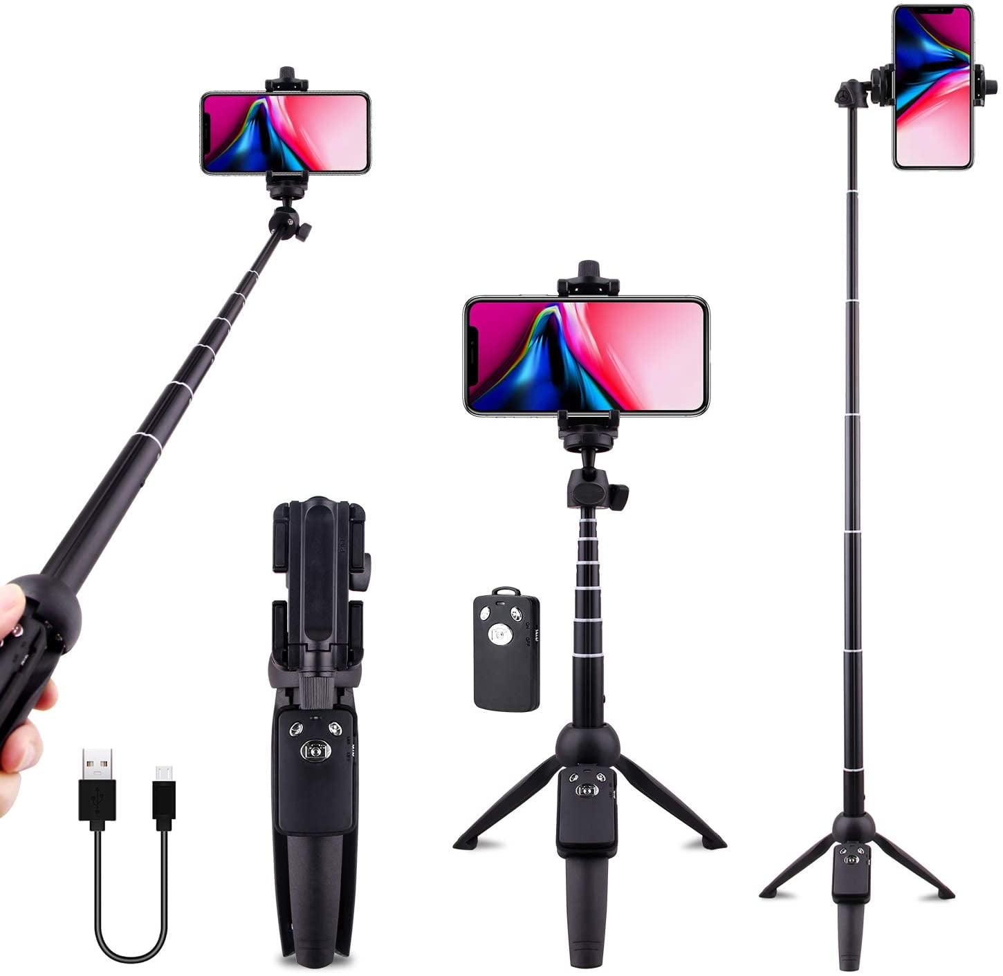  TONEOF 60 Inch Selfie Stick with Integrated Wireless Remote  Control, Portable, Lightweight, Expandable Tripod for 4-7 Phone/iPhone  and Android(Blue) : Cell Phones & Accessories