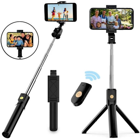 Selfie Stick Tripod Extendable Bluetooth Selfie Stick with Wireless Remote,Rotation Phone Stand Holder Compatible with Action Camera, iPhone/Samsung/Huawei Smartphones