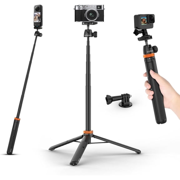 Selfie Stick Tripod for Gopro Camera, 62" Extendable Stand with 360 Ball Head 1/4" Screw, Portable Lightweight Camera GoPro Max Hero 13 12 11 10 9 8 DJI OSMO Pocket3 Action