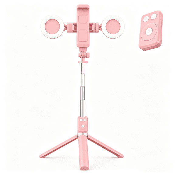 Selfie Stick Tripod with Light, 67" Extendable Phone Tripod Stand with Wireless Remote, Compatible with iPhone Samsung Android for TikTok YouTube Live Streaming(Pink)