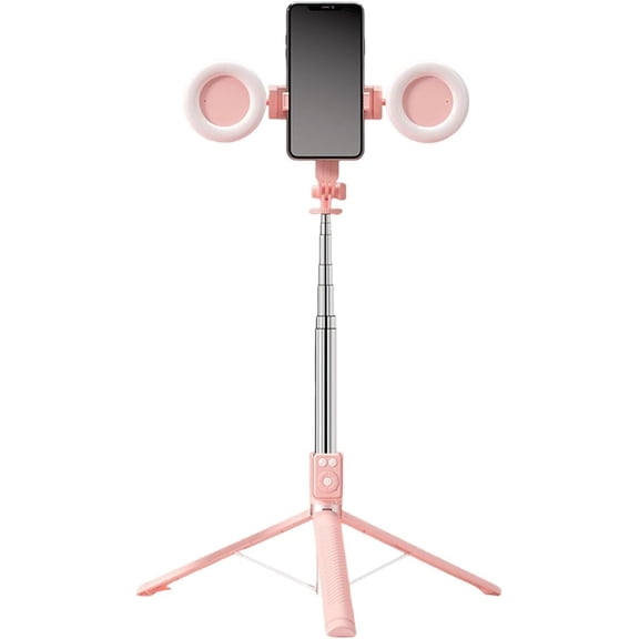 Selfie Stick Tripod with Light and Bluetooth Remote, 67" Extendable Mini Tripod Stand for iPhone Samsung Android, 6 in 1 Wireless Selfie Stick for TikTok YouTube Live Streaming(Pink)