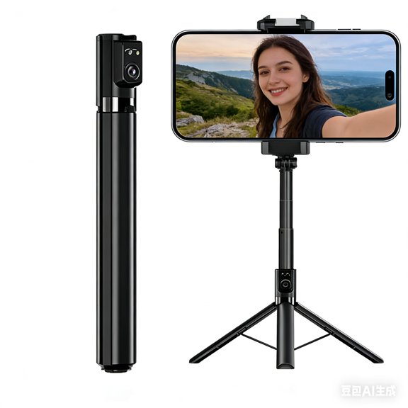 Selfie Stick Tripod for iPhone & Android, Portable Phone Tripod Stand with Bluetooth Remote, One-Click Open, Compact & Lightweight, All-in-1 for Vlog/Travel/Photography (Black)