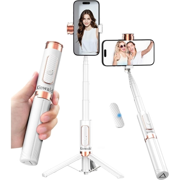 Selfie Stick Tripod for iPhone & Android  Portable Phone Tripod Stand with Bluetooth Remote, One-Click Open, Compact & Lightweight for Vlogging, Travel & Everyday Use(White)