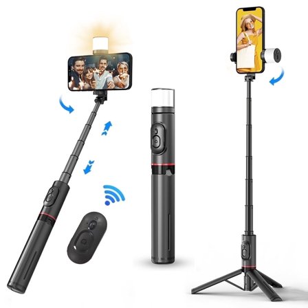 Selfie Stick Tripod for iPhone with Light, 360 Rotation 30" Phone Camera Tripod Stand with Remote for Content Creator Vlog Live Stream Video Recording