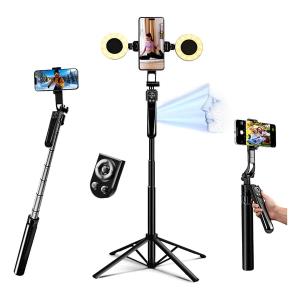 Selfie Stick Tripod with Auto Face Tracking, 360 Rotation Phone Stand with Light for Videos