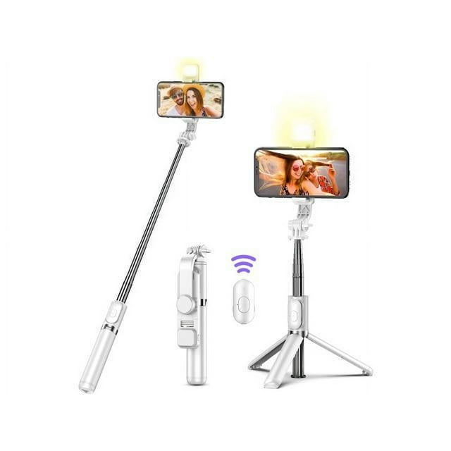 Selfie Stick Tripod with Remote, Extendable Cell Phone Tripods with LED