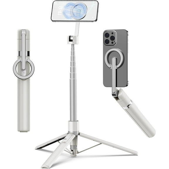 Selfie Stick Tripod with Wireless Remote - 360° Rotatable Magsafe Holder, Aluminum Alloy Stand & Metal Ring for iPhone/Android Phones