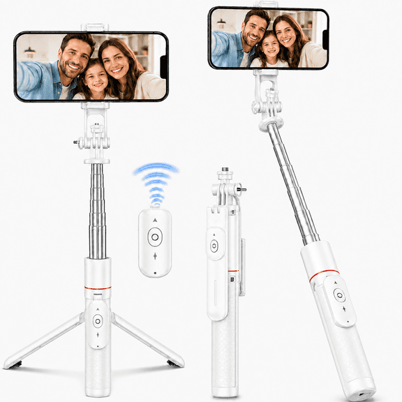 Selfie Stick for iPhone, 67" Selfie Stick Tripod with Bluetooth Remote, Extendable Tripod for iPhone & Android, Phone Tripod Stand with Reinforced Base, 360 Rotation for Travel, Vlogging-White