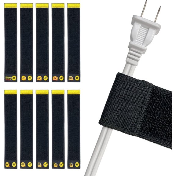 Selfie Straps by , 9-inch (10-Pack), Black - Stretchy Hook and Loop Cord Organizer that Stays Attached to Cord for Electrical Management and Organization