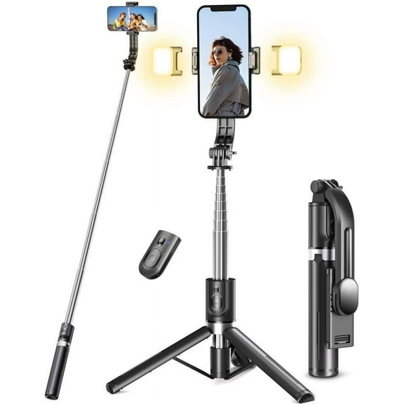 Selfie  Tripod with Light, 45'' Selfie  with  Remote, Portable Phone Tripod Compatible with  16/15  /15/14 /14/13,  S22/ S23 / Smartphone