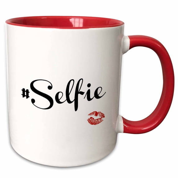 3drose, Selfie - White, 15oz Two-tone Red Mug