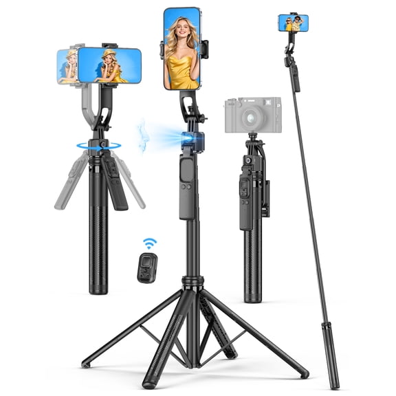 SelfieShow Auto Face Tracking Tripod for iPhone & Android, 64'' Extendable Selfie Stick Tripod with Wireless Remote, 360° Rotation, No App & Gesture Control for Vlog Video Recording