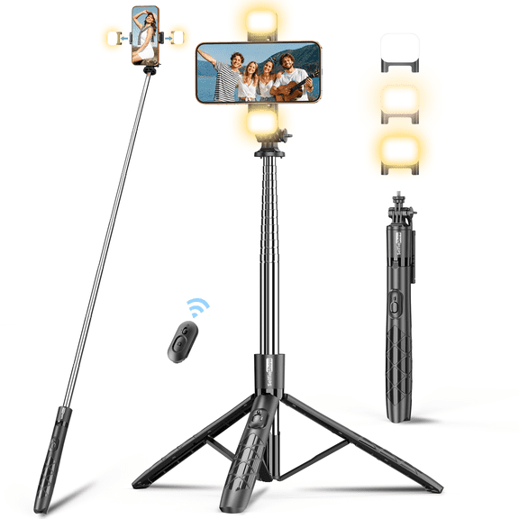 SelfieShow 71'' Selfie Stick Tripod for iPhone with Light, All in One Extendable Cell Phone Tripod Stand with Remote, Compatible with iPhone, Android and Gopro (Black)