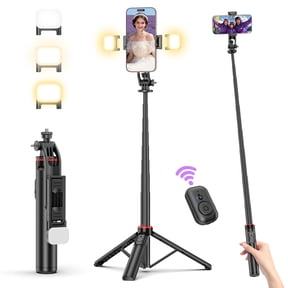 SelfieShow Selfie Stick, 52'' Extendable Selfie Pole Tripod with Remote Control and Fill Light, 360° Rotating Portable Travel Tripod, Compatible with iPhone and Android