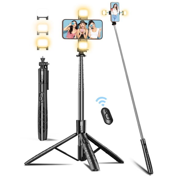 SelfieShow Tripod for iPhone, Selfie Stick Tripod with Light, 71" Extendable Cell Phone Tripod with Wireless Remote, for Video Recording, Compatible with iPhone Android, Camera