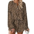 thumbnail image 1 of Selfieee Women's Leopard Print Loungewear Pajama Sets Drawstring Shorts and Long Sleeve Shirts, M, 1 of 3