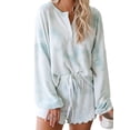 thumbnail image 1 of Selfieee Women's Tie Dye Printed Pajamas Set Long Sleeve Tee and Shorts 30002 Green Large, 1 of 3