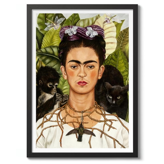 Selfportrait With Thorn Necklace & Hummingbird By Frida Kahlo Symbolism Portrait Print Poster Decor Gift