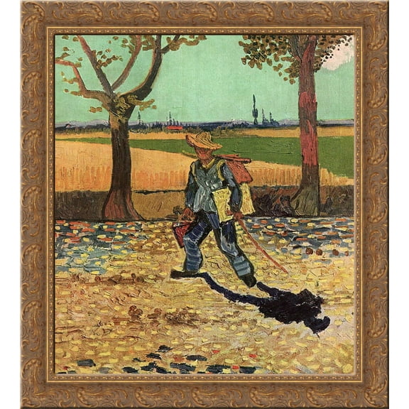 Selfportrait on the Road to Tarascon (The Painter on His Way to Work) 24x20 Gold Ornate Wood Framed Canvas Art by Vincent van Gogh