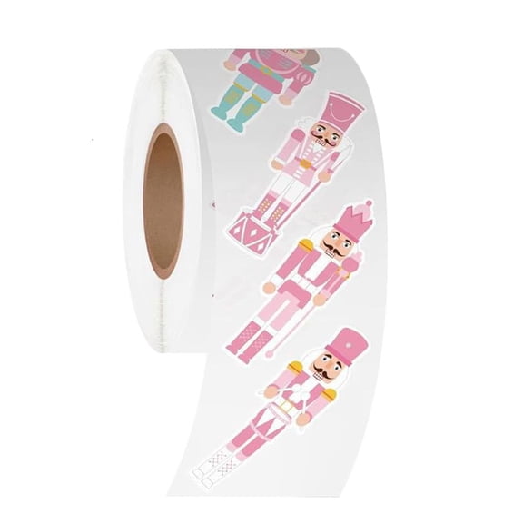Selfs Adhesive Pink Nutcracher Sticker School Reward Festival Gift Party Favor Christmas Nutcrackers Sticker Rolls
