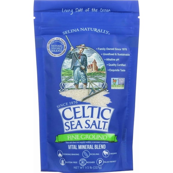 Selina Naturally Celtic Sea Salt Fine Ground Bagged 0.5 lb Pack of 2