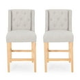 thumbnail image 1 of Seliva Counter Stool Chair Set of 2, Light Gray Fabric, Tufted, Brown Wood, 1 of 6