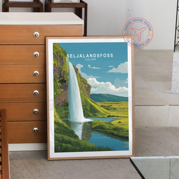 Seljalandsfoss Iceland Sunset Landscape Print, Unframed Paper Print Size 8x12