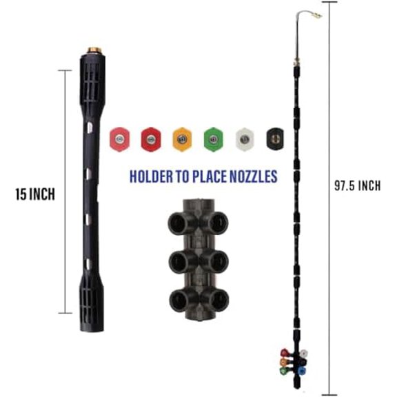 Selkie Pressure Washer Extension Wand - Upgrade Black Power Washer Lance with Spray Nozzle Tips,30,90,120 Curved Rod, 1/4Quick Connect, Replacement for Anti-Leaked Ring 4000 PSI