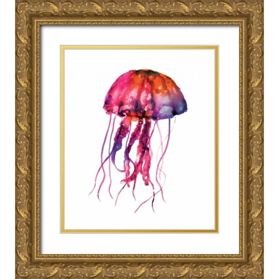 Selkirk, Edward 12x14 Gold Ornate Wood Framed with Double Matting Museum Art Print Titled - Multicolored Jellyfish
